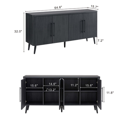 Jodie 65" Fluted Sideboard in Charcoal Gray