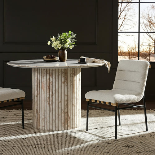 Burke Boucle Fabric Upholstered Dining Chair in Cream