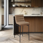Burke Vegan Leather Upholstered Bar Stool in Tan