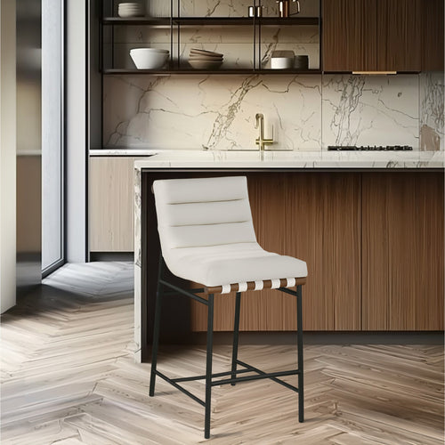 Burke Vegan Leather Upholstered Counter Stool in Cream