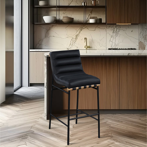 Burke Boucle Fabric Upholstered Bar Stool in Black