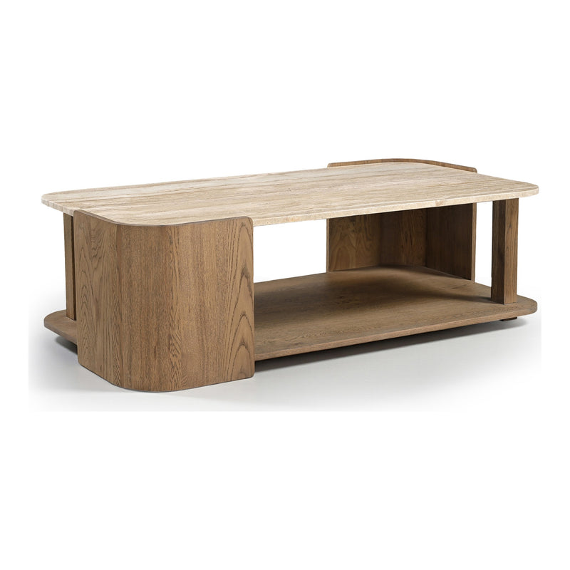 Calabria Marble And Oak Wood Coffee Table in Beige / Brown