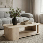 Calabria Marble And Oak Wood Coffee Table in Beige / Cream