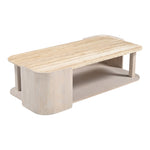 Calabria Marble And Oak Wood Coffee Table in Beige / Cream