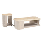 Calabria Marble And Oak Wood Coffee Table in Beige / Cream