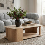 Calabria Marble And Oak Wood Coffee Table in Beige / Natural