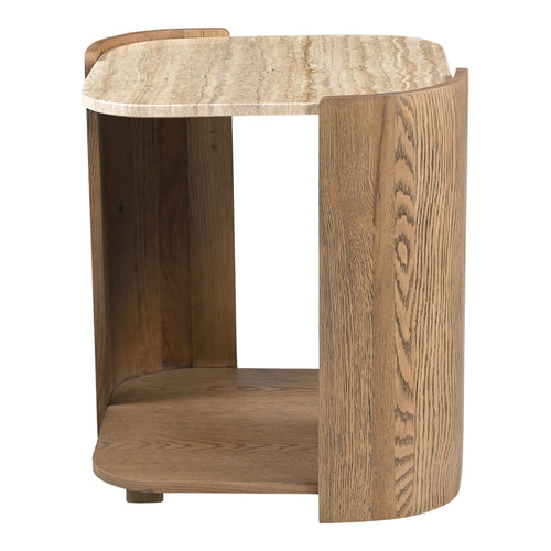 Calabria Marble And Oak Wood End Table in Beige / Brown