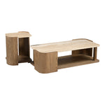 Calabria Marble And Oak Wood End Table in Beige / Brown