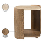 Calabria Marble And Oak Wood End Table in Beige / Brown