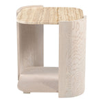 Calabria Marble And Oak Wood End Table in Beige / Cream