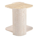Calabria Marble And Oak Wood End Table in Beige / Cream