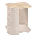 Calabria Marble And Oak Wood End Table in Beige / Cream