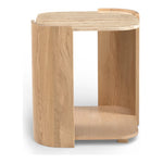 Calabria Marble And Oak Wood End Table in Beige / Natural
