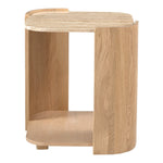 Calabria Marble And Oak Wood End Table in Beige / Natural