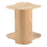 Calabria Marble And Oak Wood End Table in Beige / Natural