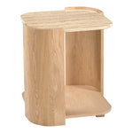 Calabria Marble And Oak Wood End Table in Beige / Natural