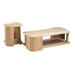 Calabria Marble And Oak Wood End Table in Beige / Natural