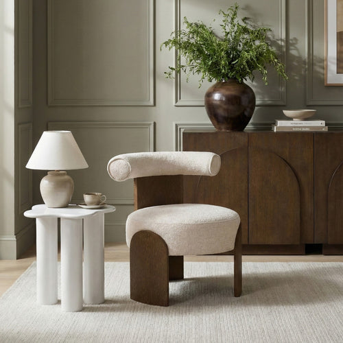 Calder Linen Textured Fabric Upholstered Accent Chair in Beige