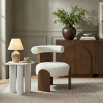 Calder Linen Textured Fabric Upholstered Accent Chair in Cream