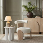 Calder Linen Textured Fabric Upholstered Accent Chair in Cream
