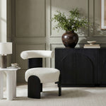 Calder Linen Textured Fabric Upholstered Accent Chair in Cream
