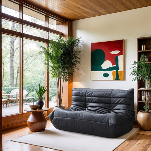 Relax 54.75" Vegan Leather Upholstered Loveseat in Black
