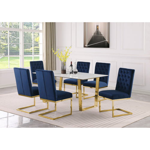 Cameron 64" Marble Veneer Top And Steel Base Dining Table in White