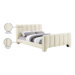 Camila Chenille Fabric Upholstered Queen Bed (3 Boxes) in Beige