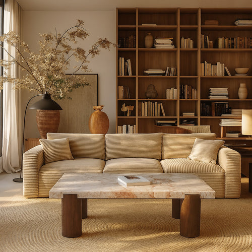 Campania Marble And Oak Wood Coffee Table in Cream