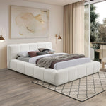 Carlin Chenille Fabric Upholstered King Bed (3 Boxes) in Cream