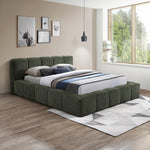 Carlin Chenille Fabric Upholstered King Bed (3 Boxes) in Olive