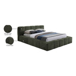 Carlin Chenille Fabric Upholstered King Bed (3 Boxes) in Olive
