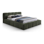 Carlin Chenille Fabric Upholstered Queen Bed (3 Boxes) in Olive