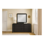 Fluted Solid Wood And Oak Veneer Mirror in Black