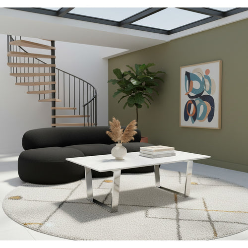Carlton Marble Veneer Top And Steel Base Coffee Table in Chrome