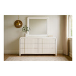 Fluted Solid Wood And Oak Veneer Mirror in Cream