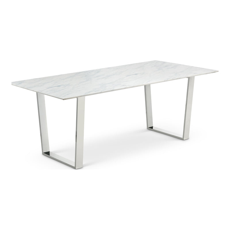 Carlton 78" Marble Veneer Top And Steel Base Dining Table in Chrome