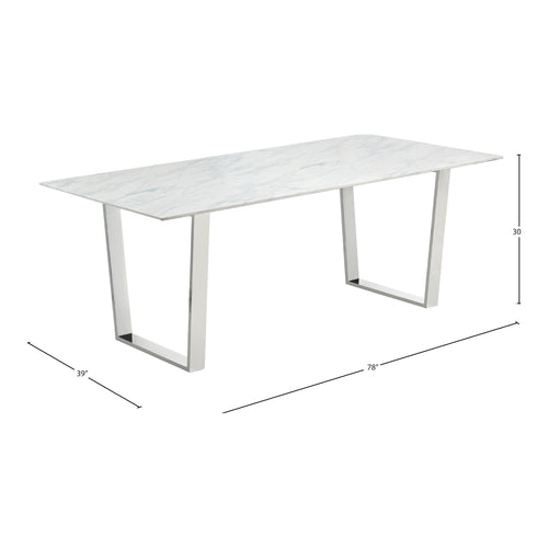 Carlton 78" Marble Veneer Top And Steel Base Dining Table in Chrome