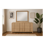 Fluted Solid Wood And Oak Veneer Mirror in Natural