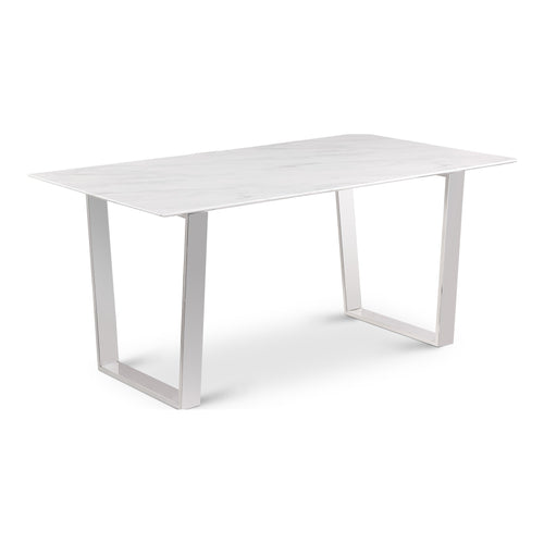 Carlton 64" Marble Veneer Top And Steel Base Dining Table in White