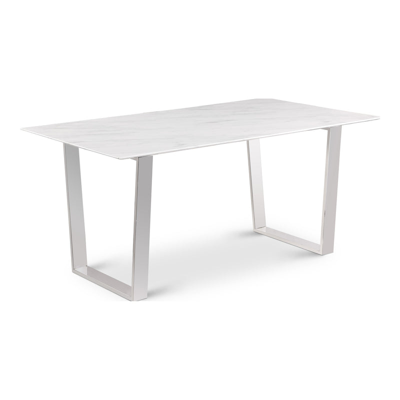 Carlton 64" Marble Veneer Top And Steel Base Dining Table in White