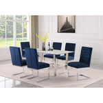 Carlton 64" Marble Veneer Top And Steel Base Dining Table in White