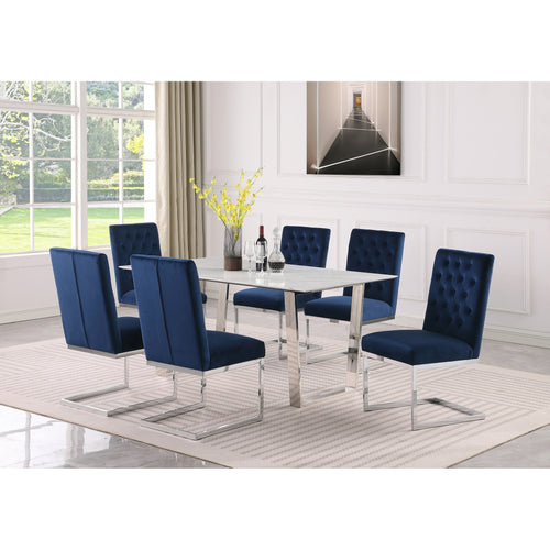Carlton 64" Marble Veneer Top And Steel Base Dining Table in White