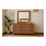 Fluted Solid Wood And Oak Veneer Mirror in Walnut