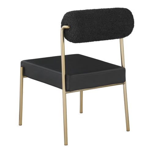 Carly Boucle Fabric And Vegan Leather Upholstered Dining Chair in Black