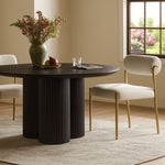 Carly Boucle Fabric And Vegan Leather Upholstered Dining Chair in Cream