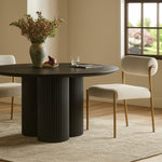 Carly Boucle Fabric And Vegan Leather Upholstered Dining Chair in Taupe
