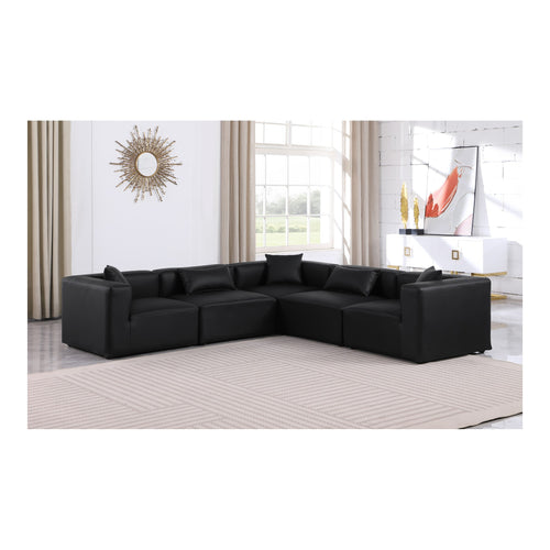 Cube 108" Vegan Leather Upholstered 5pc. Modular Sectional in Black