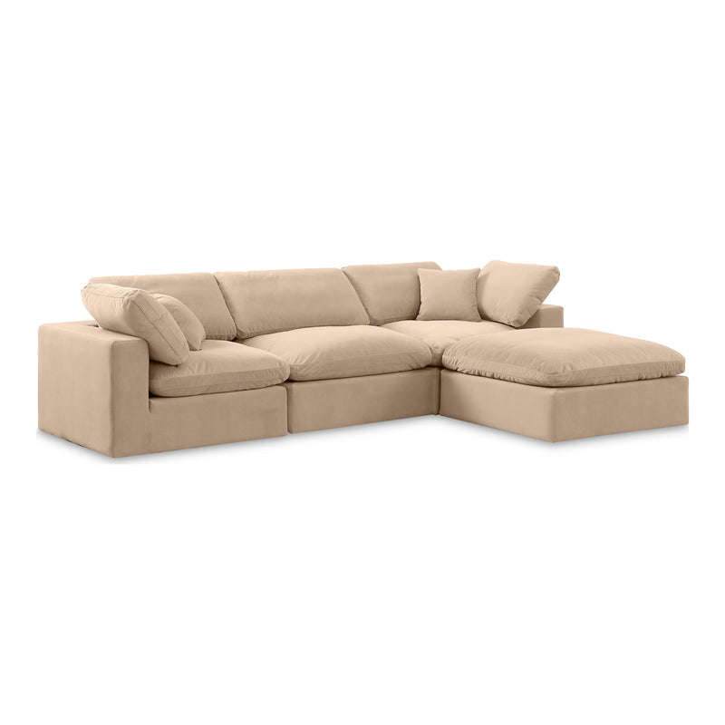 Comfy 119" Velvet Upholstered 4pc. Modular Sectional in Beige
