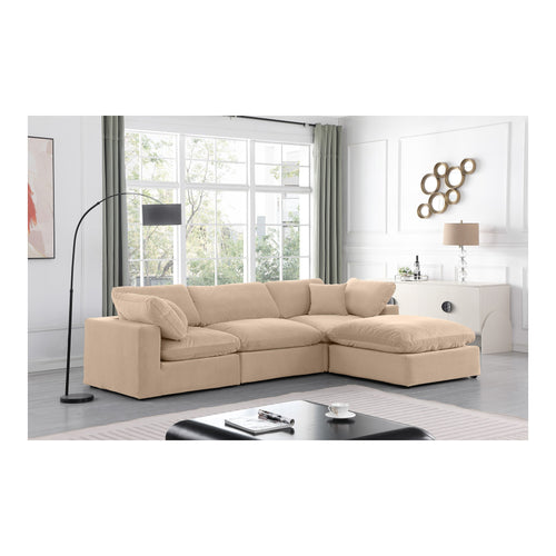 Comfy 119" Velvet Upholstered 4pc. Modular Sectional in Beige